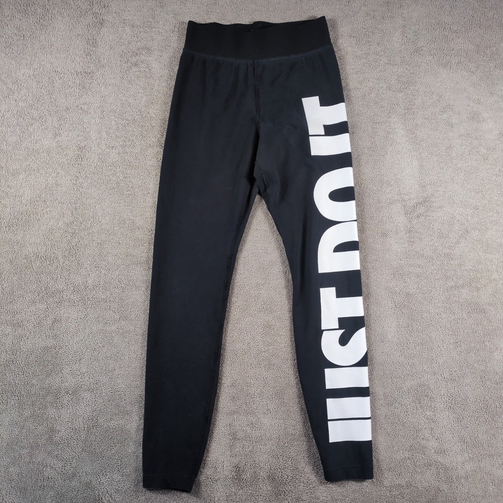 Nike Just Do It Leggings Womens Small Black High Rise Tight Fit Yoga Athleisure